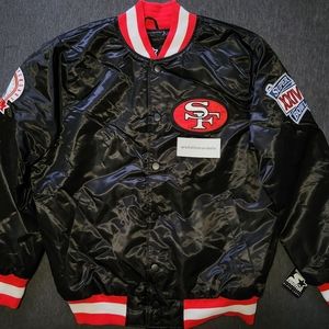 San Francisco 49ers Black Satin Starter Jacket Super Bowl XXIV 30th Anniv Large